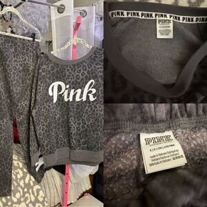 VS pink grey leopard knit sweatsuit set tracksuit- joggers & crewneck small
